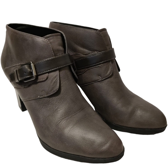 FRANCO SARTO Inkwell Grey Leather Heel Booties Buckle Women's 8.5‎ Shoes - Picture 1 of 13